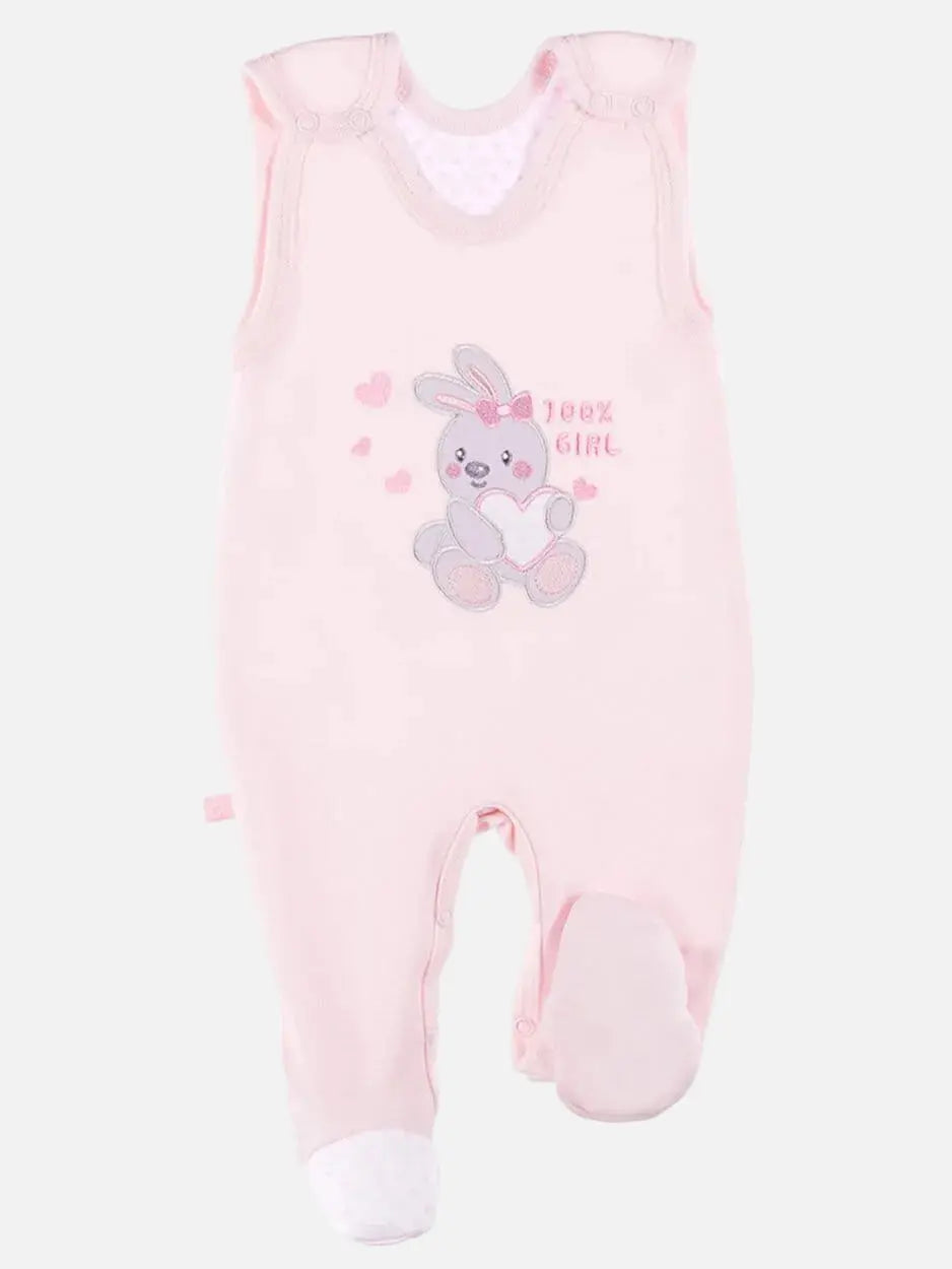 Early Baby Footed Dungarees, Embroidered Bunny Design - Pink Dungaree EEVI 