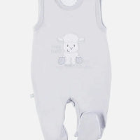 Early Baby Footed Dungarees, Embroidered Lamb Design - Grey Dungaree EEVI 