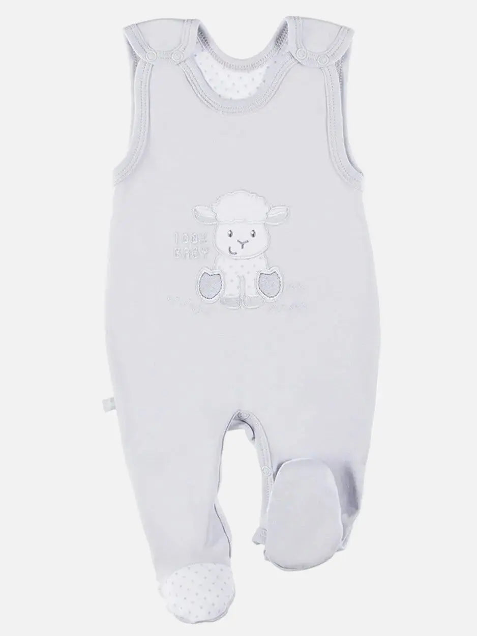 Early Baby Footed Dungarees, Embroidered Lamb Design - Grey Dungaree EEVI 