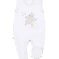 Early Baby Footed Dungarees, Embroidered Chick Design - White Dungaree EEVI 