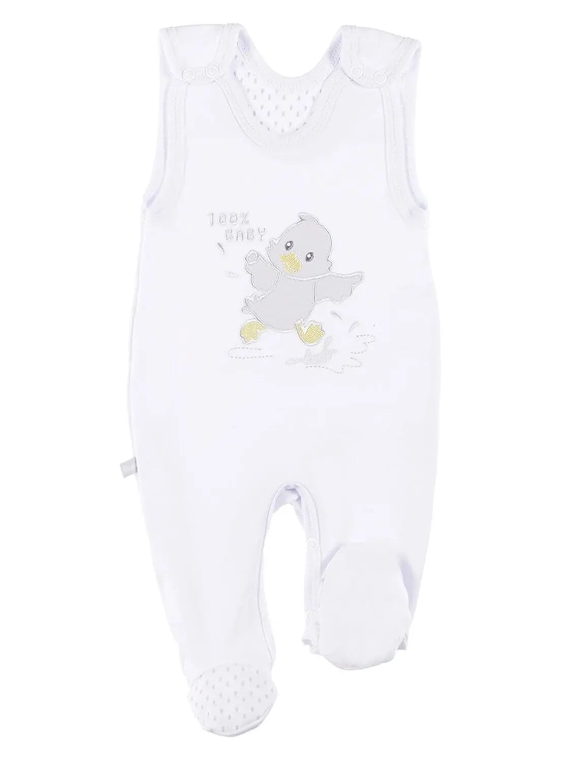 Early Baby Footed Dungarees, Embroidered Chick Design - White Dungaree EEVI 