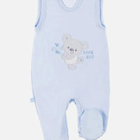 Early Baby Footed Dungarees, Embroidered Bear Design - Blue Dungaree EEVI 