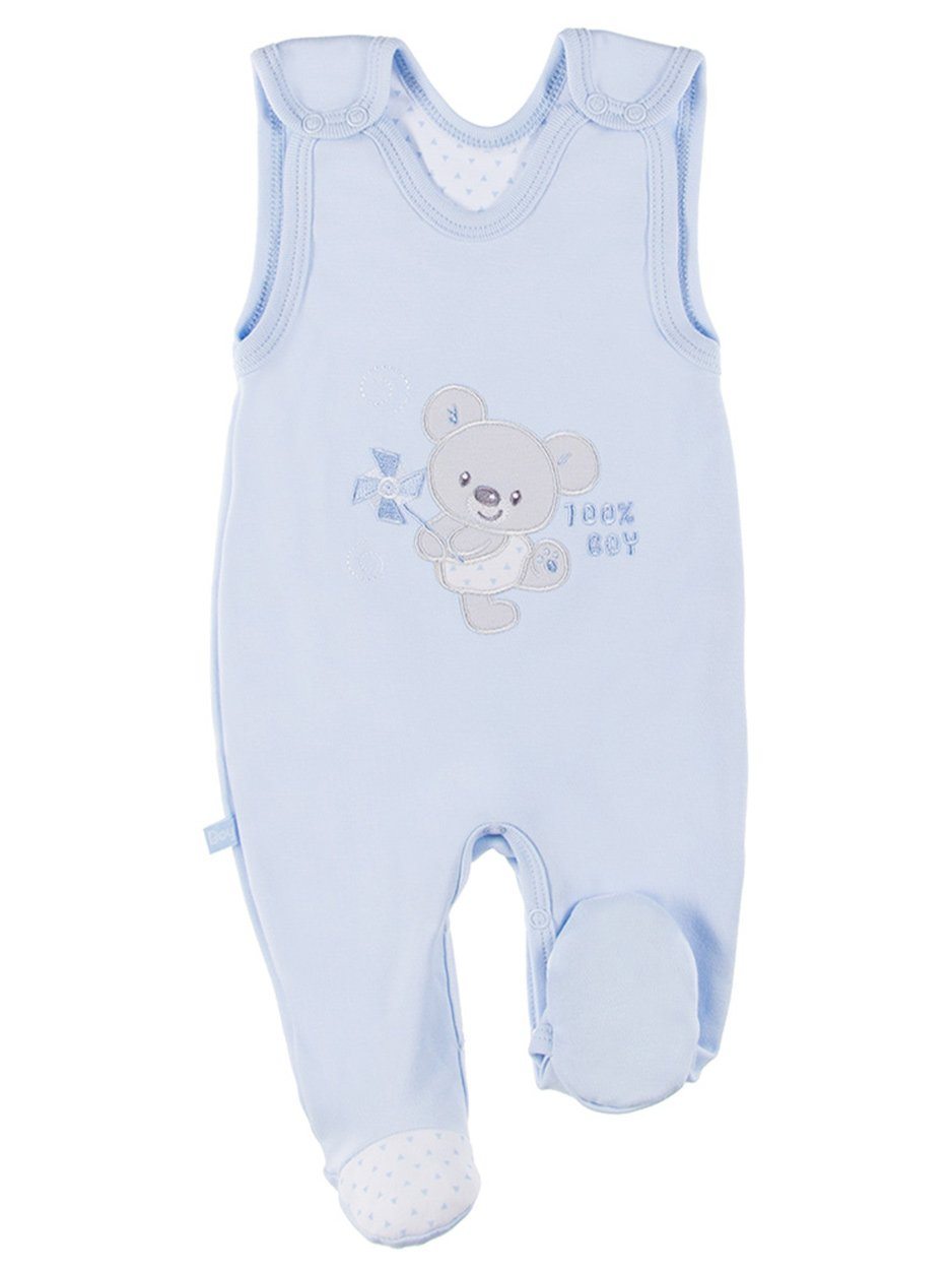 Early Baby Footed Dungarees, Embroidered Bear Design - Blue - Dungaree - EEVI