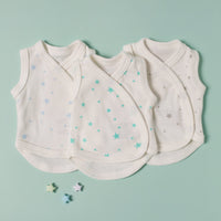 3 Pack - Star Incubator Vests - Blue, Mint & Silver Stars, 100% Organic Cotton Set/Multipack Tiny & Small 