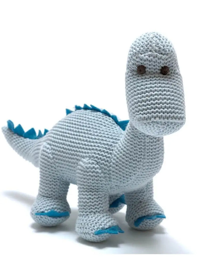 Knitted Organic Cotton Pastel Diplodocus, Blue