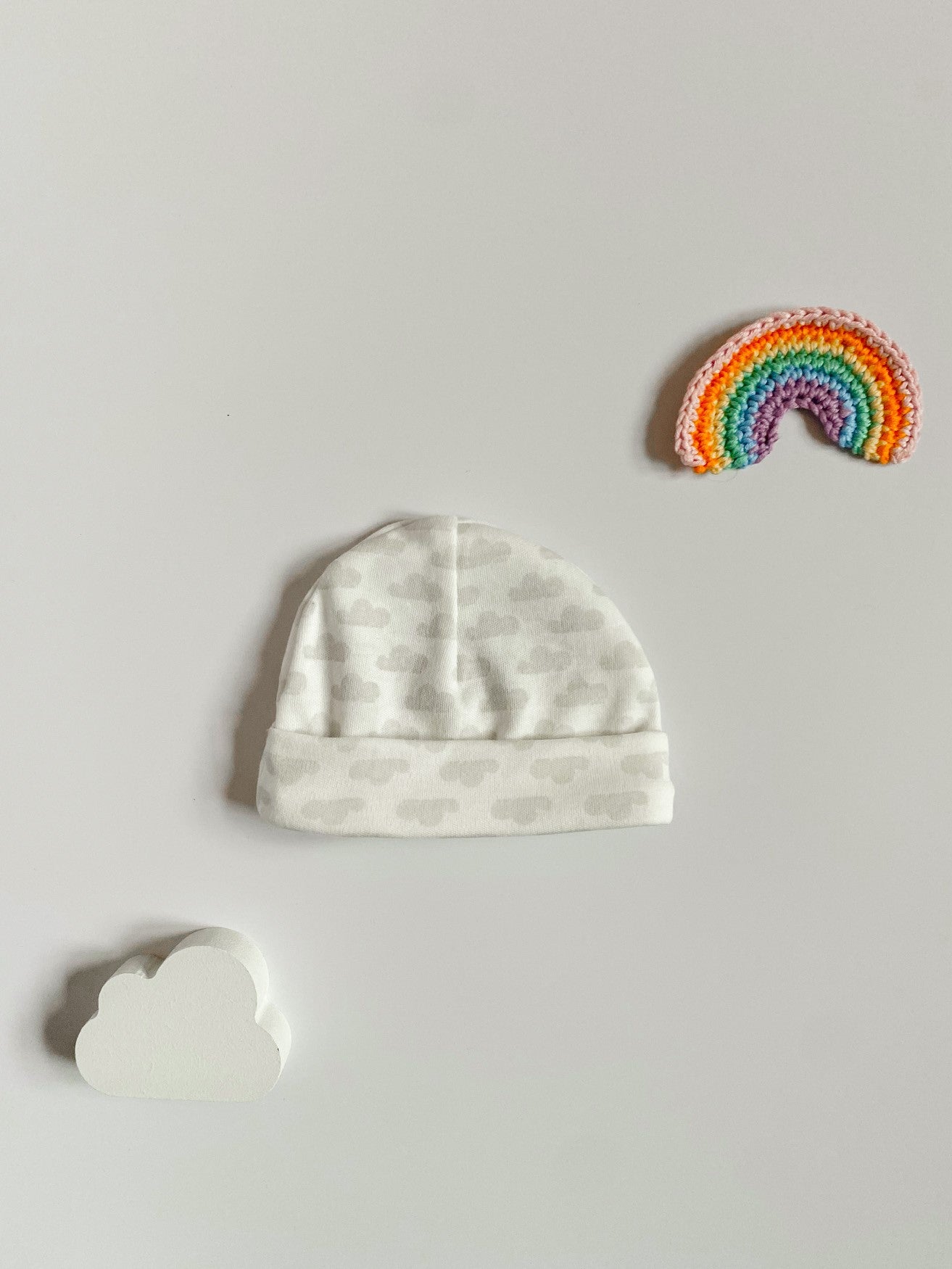 Tiny baby Round Hat, Silver Clouds, Premium 100% Organic Cotton - Hat - Tiny & Small