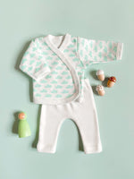 Premature Baby Set, Wrap Top & Trousers, Mint Cloud, 100% Organic Cotton