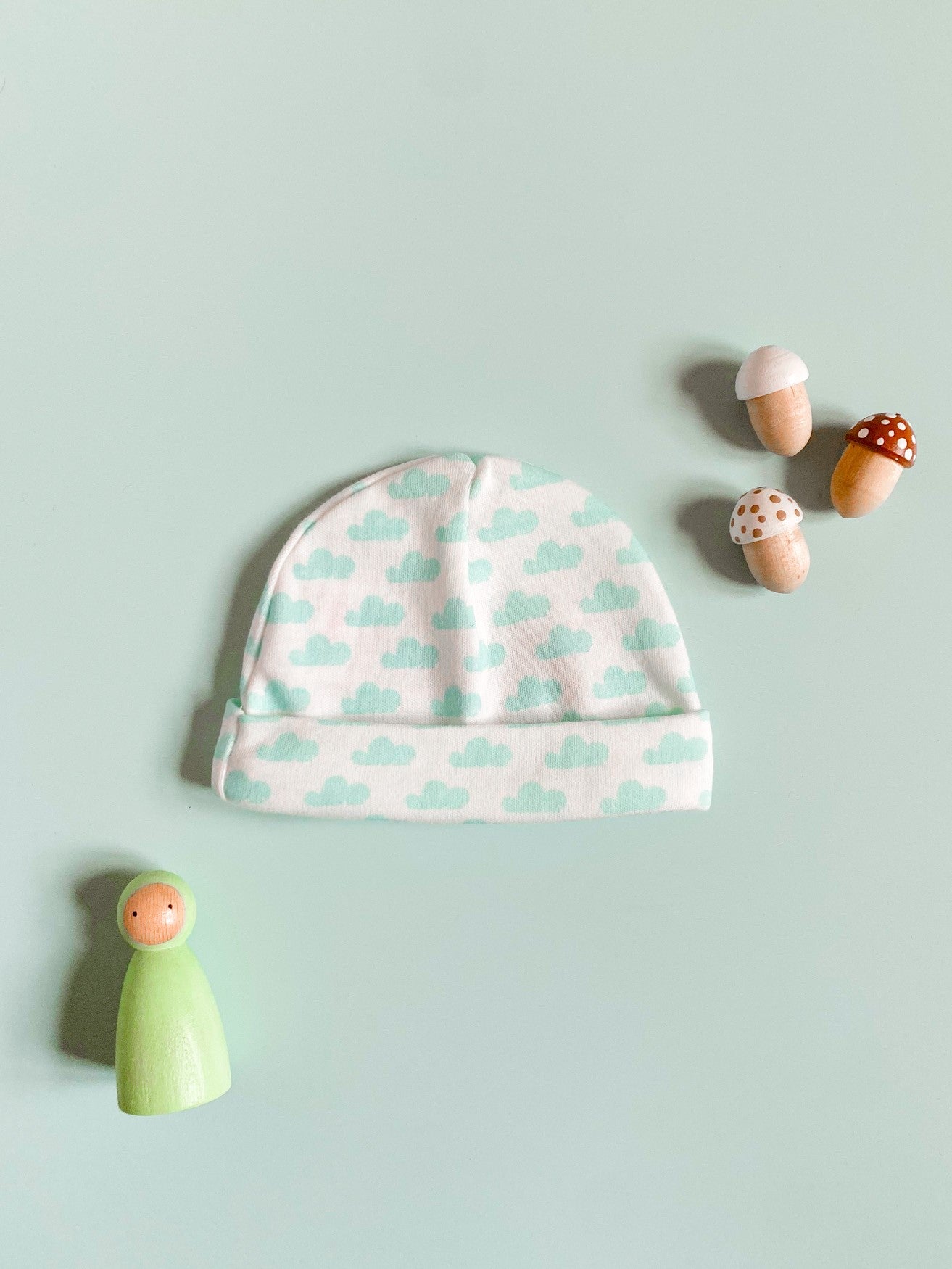 Preemie Round Hat, Mint Clouds, Premium 100% Organic Cotton - Hat - Tiny & Small