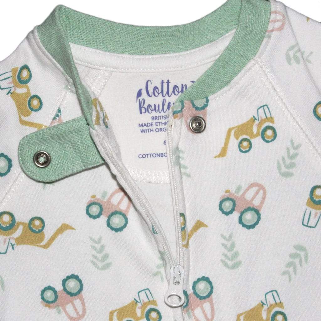 Organic Cotton Zip Up Tractor Sleepsuit Sleepsuit / Babygrow Cotton Boulevard 