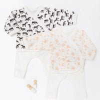 Twin Bundle - 2 piece sets in Little Zebras & Apricot Floral Print, Organic Cotton Set/Multipack Tiny & Small 