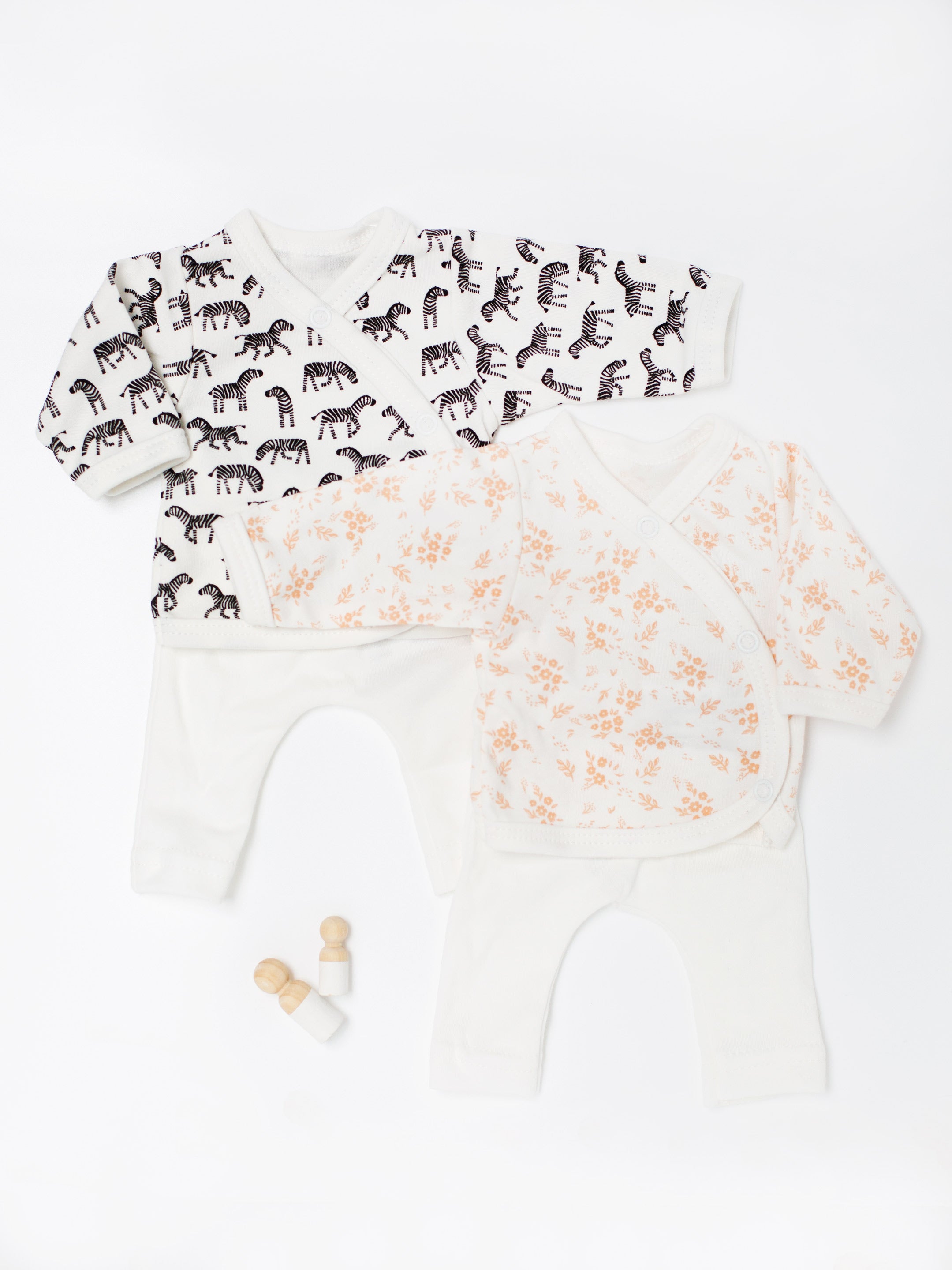 Twin Bundle - 2 piece sets in Little Zebras & Apricot Floral Print, Organic Cotton - set - Tiny & Small