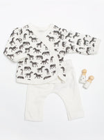 2 piece wrap top & trouser set, Little Zebras print, Organic Cotton