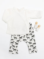 2 piece Cream wrap top & Little Zebras print trouser set , Organic Cotton