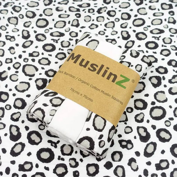 MuslinZ Bamboo/Organic Cotton Muslin Squares, Leopard - 3 Pack