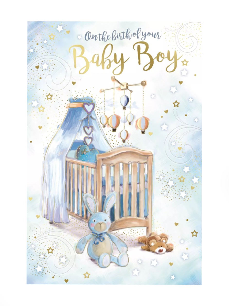 Baby Boy Card - Embossed With Foil - New baby card - The Little Posy Print Company