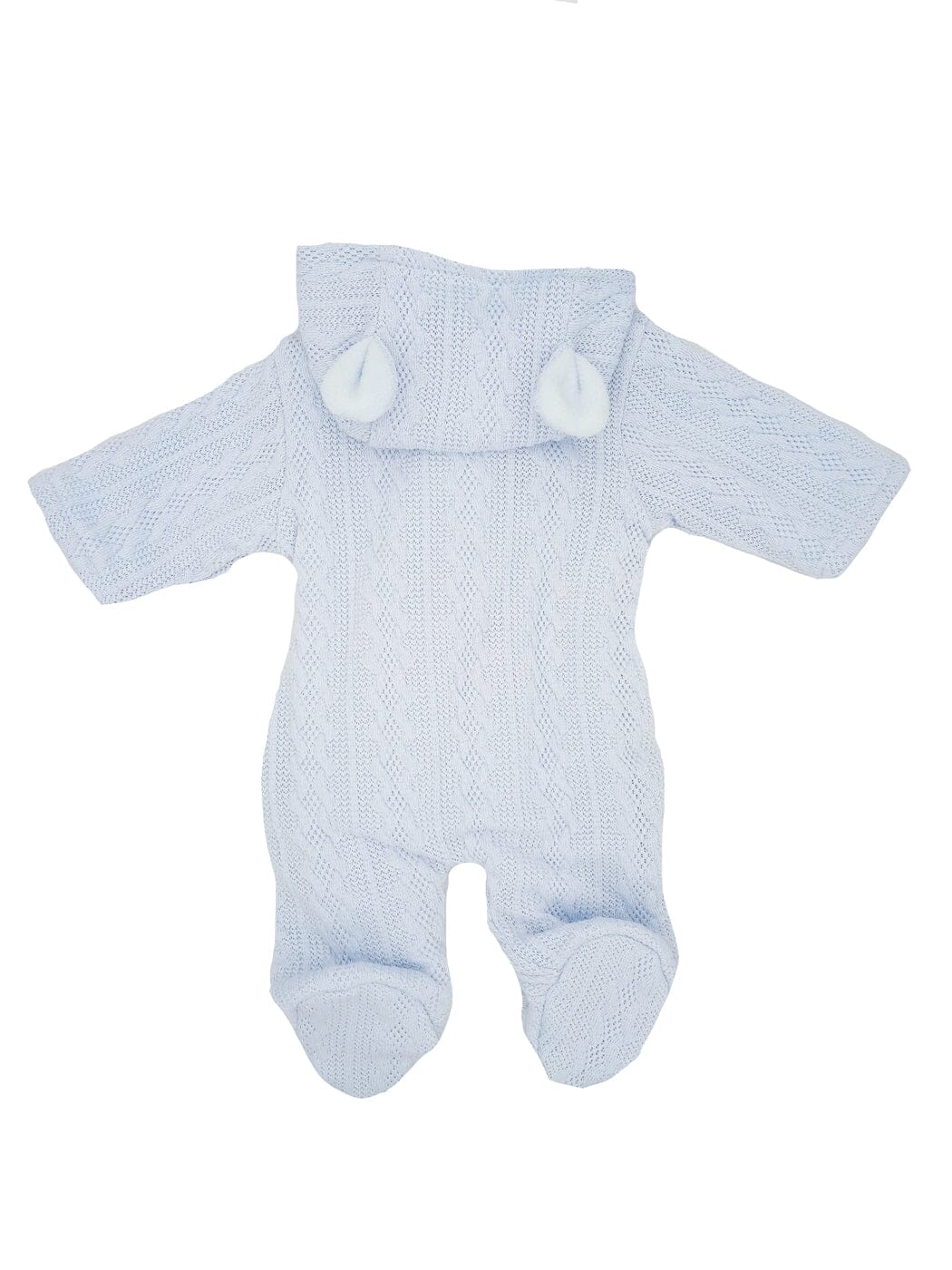 Tiny Baby Pramsuit With Bunny Ears - Blue, Knitted - Snowsuit / Pramsuit - Tiny Baby