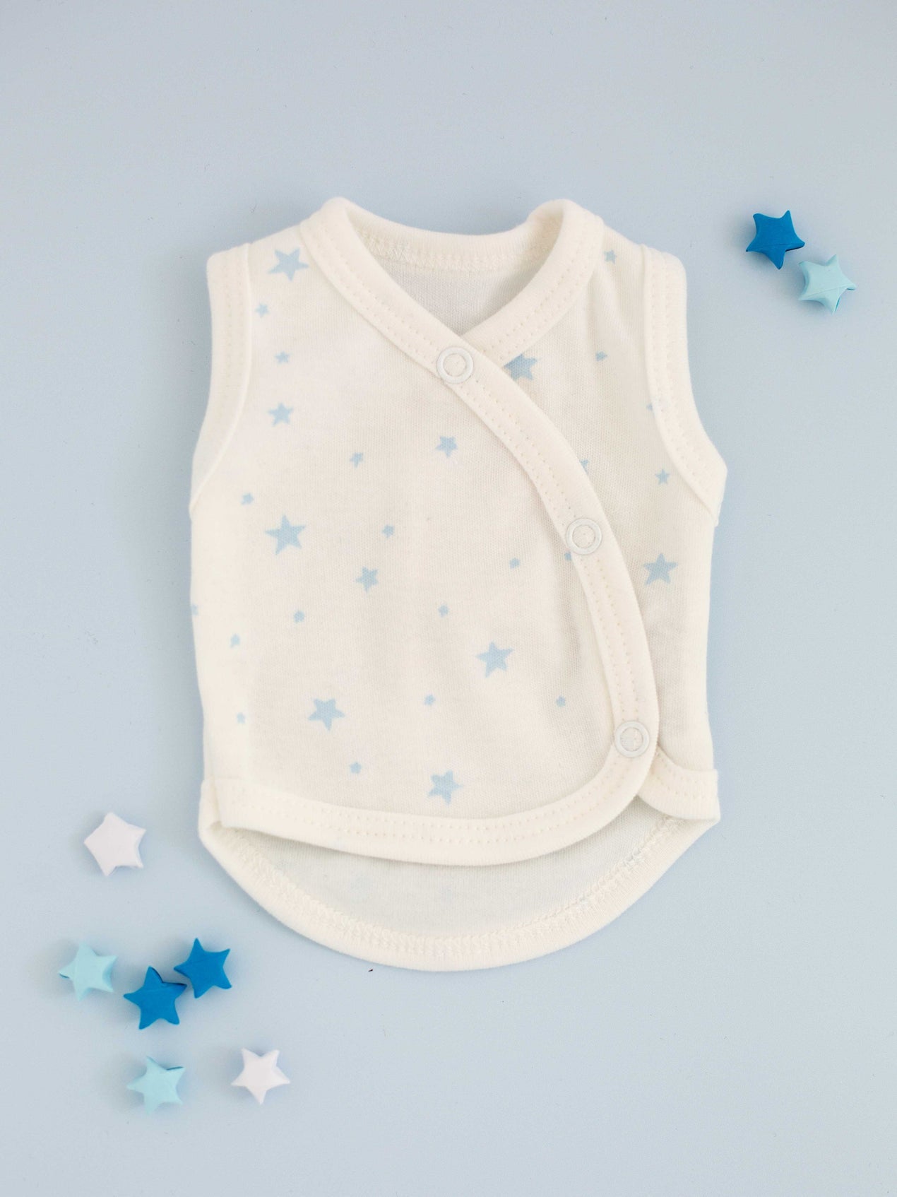3 Pack - Star Incubator Vests - Blue, Mint & Silver Stars,  100% Organic Cotton - Set - Tiny & Small
