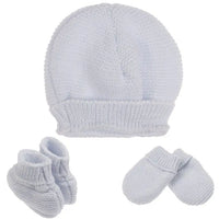 Knitted Hat, Mittens & Booties Set - Blue Hat, Mitts & Booties Set La Manufacture de Layette 