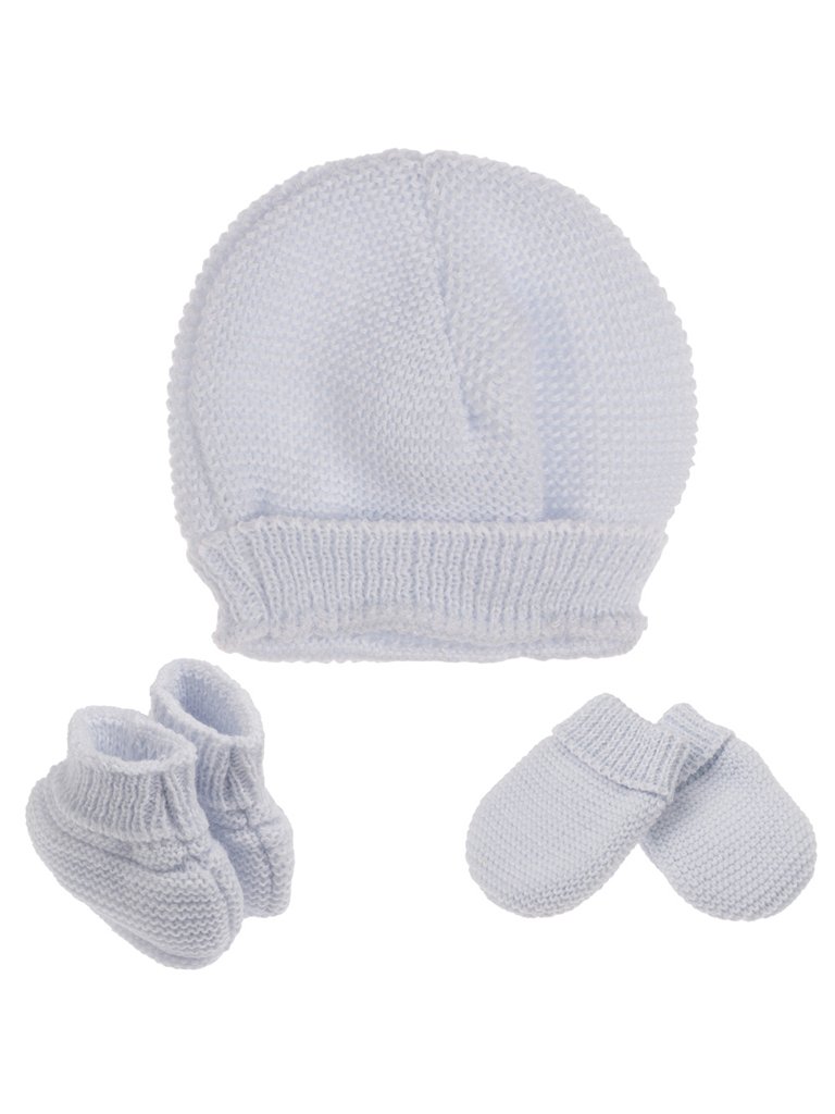 Tiny Baby Knitted Hat, Mittens & Booties Set - Blue - Hat, Mitts & Booties Set - La Manufacture de Layette