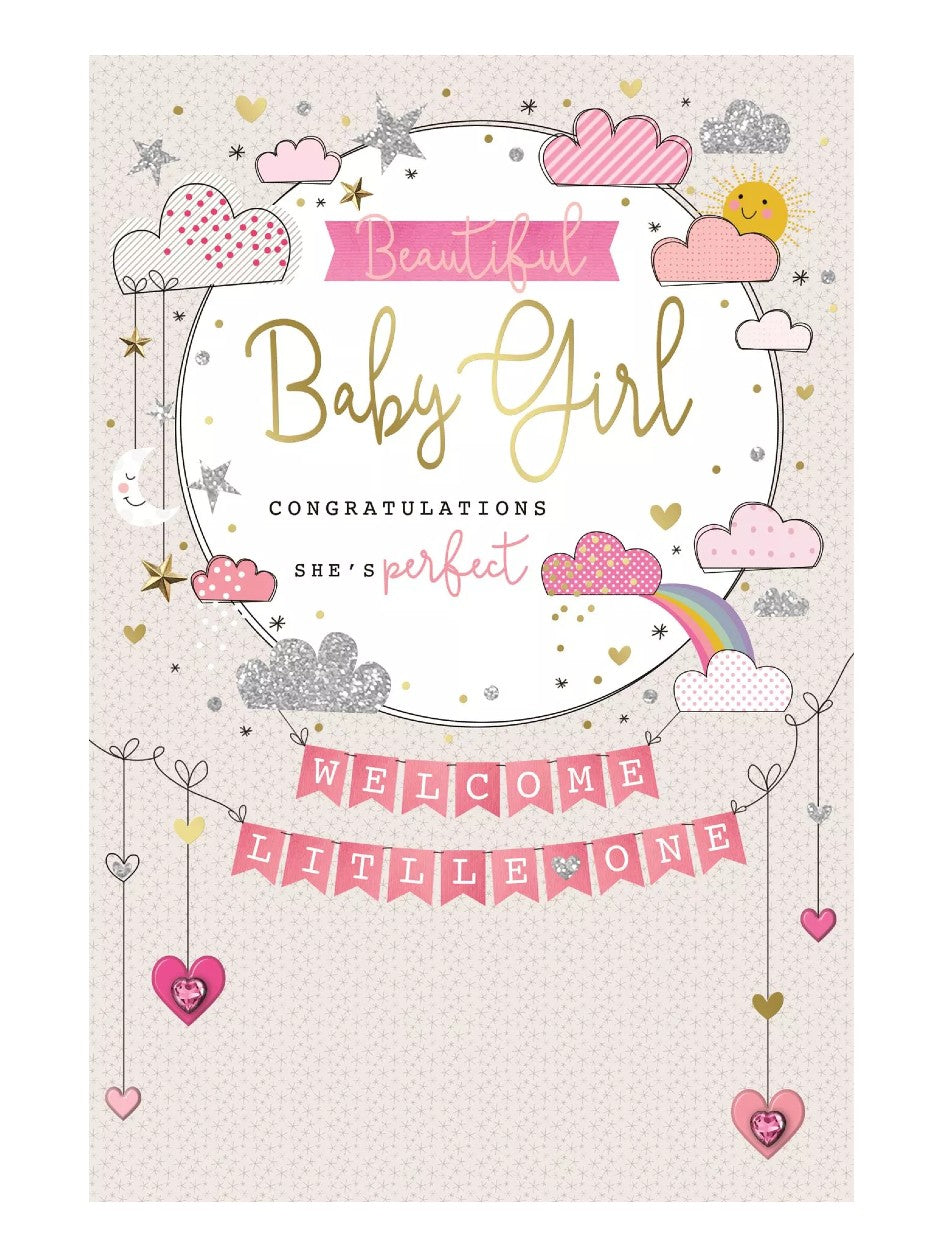 Welcome Little One - Baby Girl Card - New baby card - The Little Posy Print Company