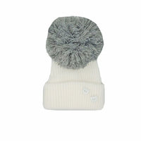White Knitted Hat with Grey Pom Pom Hat Little Mouse Baby Clothing and Gifts Ltd 