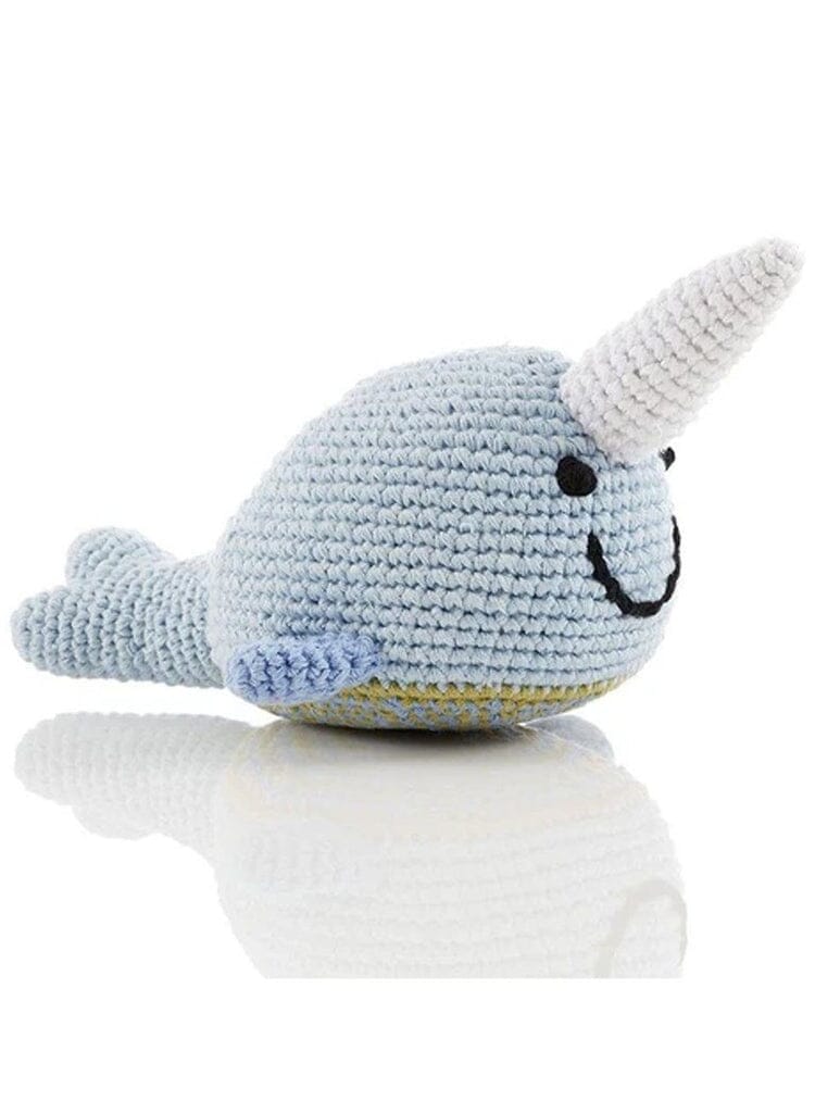 Sea Life Gift Box - Light Blue Cardigan, Sea Life Swaddle Blanket & Crochet Narwhal Toy Gift Set Little Mouse Baby Clothing & Gifts 