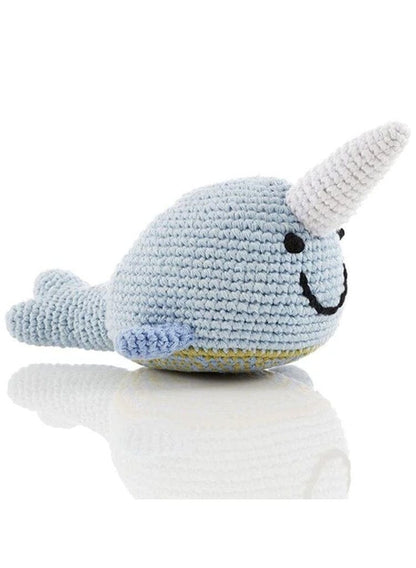 Sea Life Gift Box - Light Blue Cardigan, Sea Life Swaddle Blanket & Crochet Narwhal Toy Gift Set Little Mouse Baby Clothing & Gifts 
