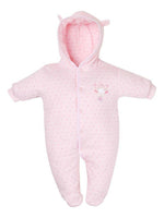 Pink Tiny Baby Snowsuit, Bear Ears on Hood