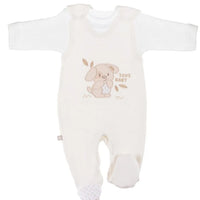 Early Baby Top & Puppy Footed Dungarees Set - Cream Dungaree EEVI 