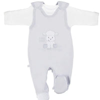 Early Baby Top & Lamb Footed Dungarees Set - Grey Dungaree EEVI 