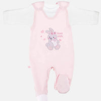 Early Baby Top & Bunny Footed Dungarees Set - Pink Dungaree EEVI 