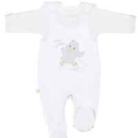 Early Baby Top & Chick Footed Dungarees Set - White Dungaree EEVI 