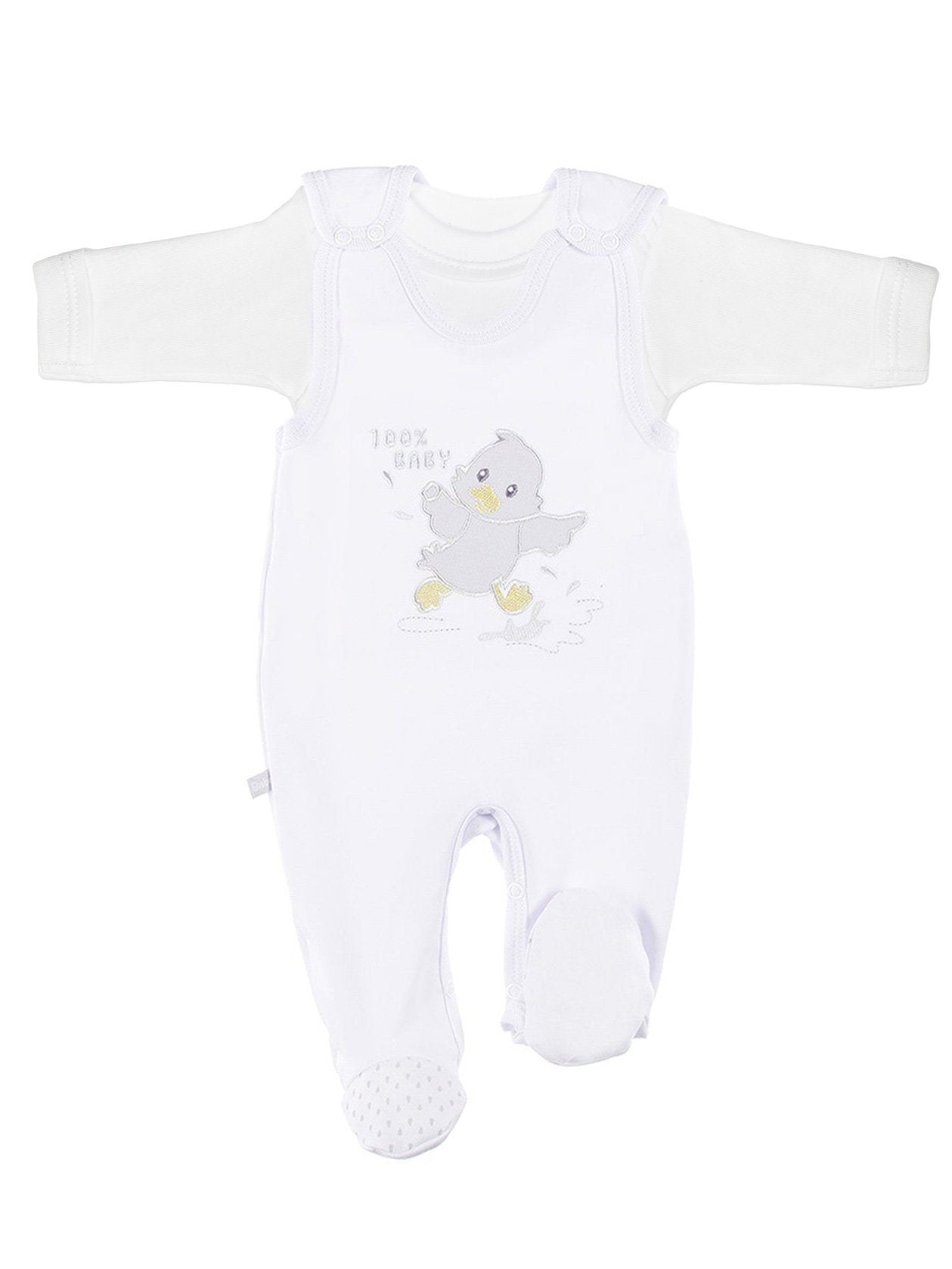 Early Baby Top & Chick Footed Dungarees Set - White - Dungaree - EEVI