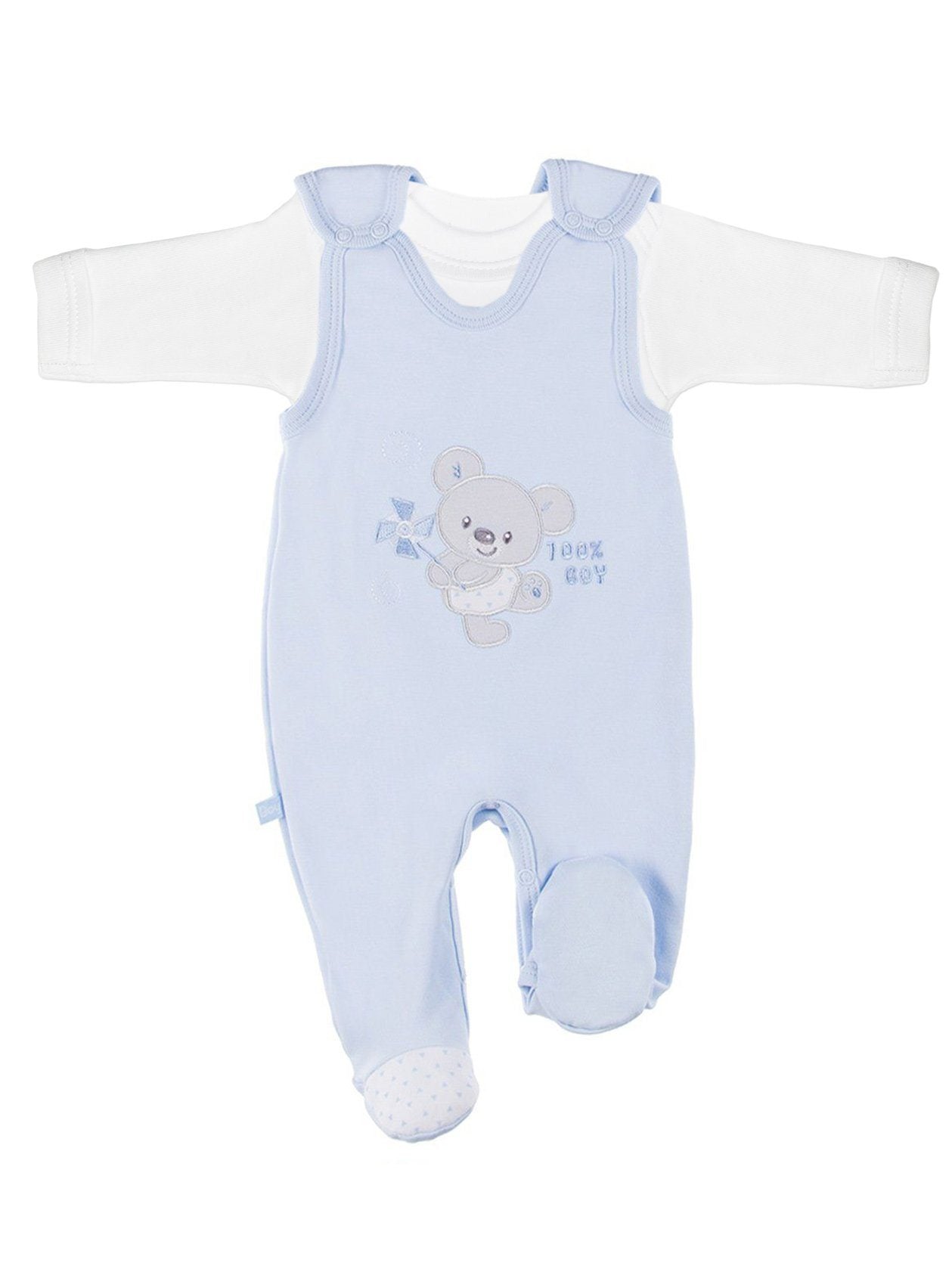 Early Baby Top & Bear Footed Dungarees Set - Blue - Dungaree - EEVI