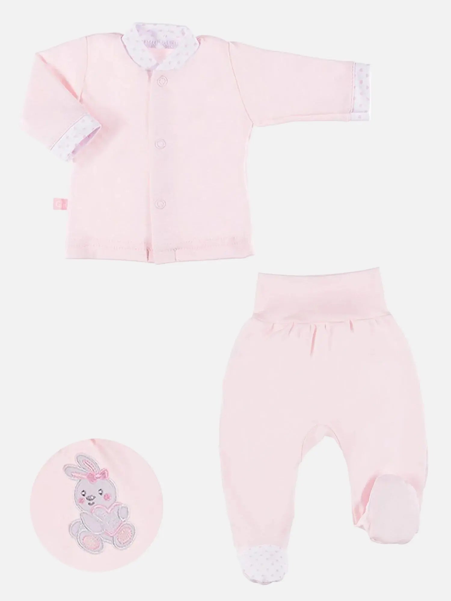 Embroidered Bunny Rabbit Trousers & Top Set - Pink Top & Trousers EEVI 