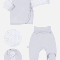 Embroidered Lamb Trousers & Wrapover Top Set - Grey Top & Trousers EEVI 