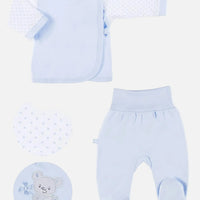 Embroidered Bear Trousers & Wrapover Top Set - Blue Top & Trousers EEVI 