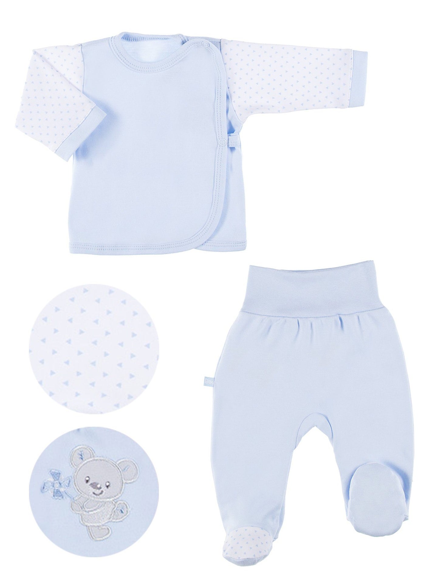 Embroidered Bear Trousers & Wrapover Top Set - Blue Top & Trousers EEVI 