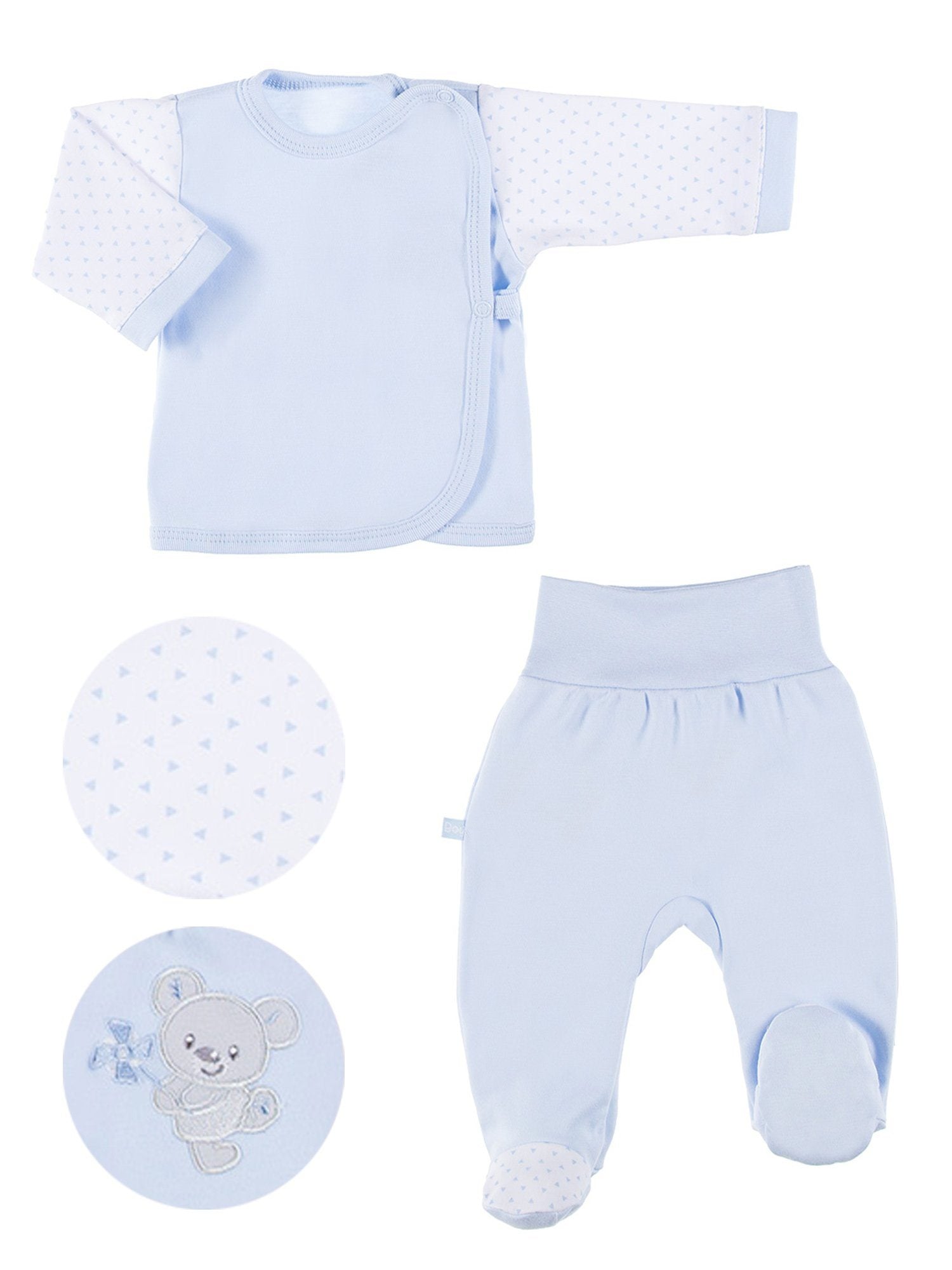 Embroidered Bear Trousers & Wrapover Top Set - Blue Top & Trousers EEVI 