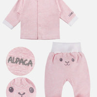 Alpaca Design Top & Embroidered Face Trousers Set - Pink Top & Trousers EEVI 