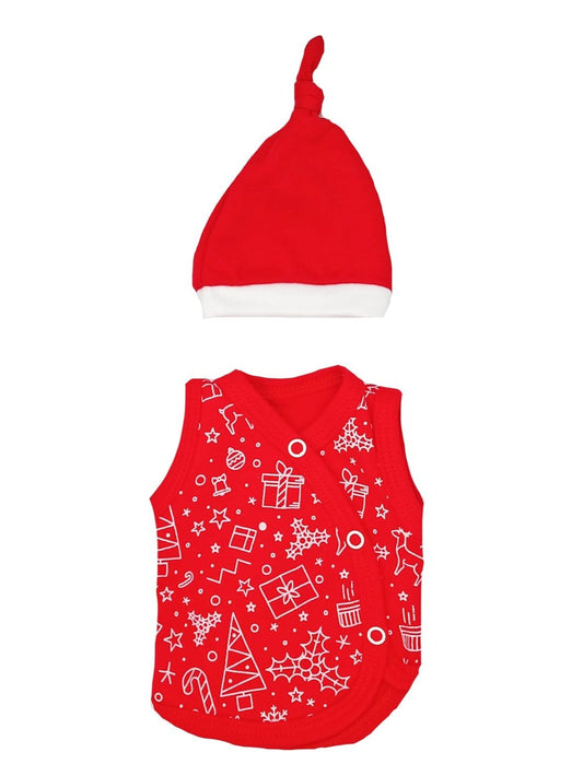 Festive Incubator Vest & Santa Hat Set, 100% Organic Cotton Set Tiny & Small 