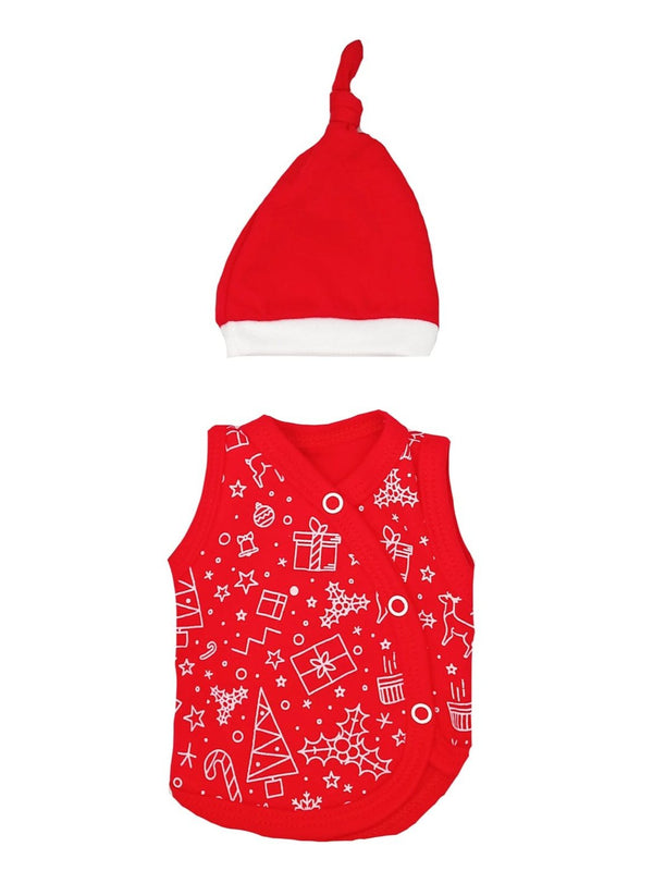 Festive Incubator Vest & Santa Hat Set, 100% Organic Cotton Set Tiny & Small 