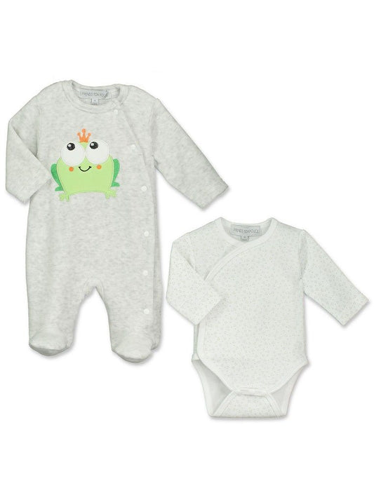 2 piece Velour Frog Sleepuit and wrapover vest. 3-5lbs Sleepsuit / Babygrow Prends ton Pouce 