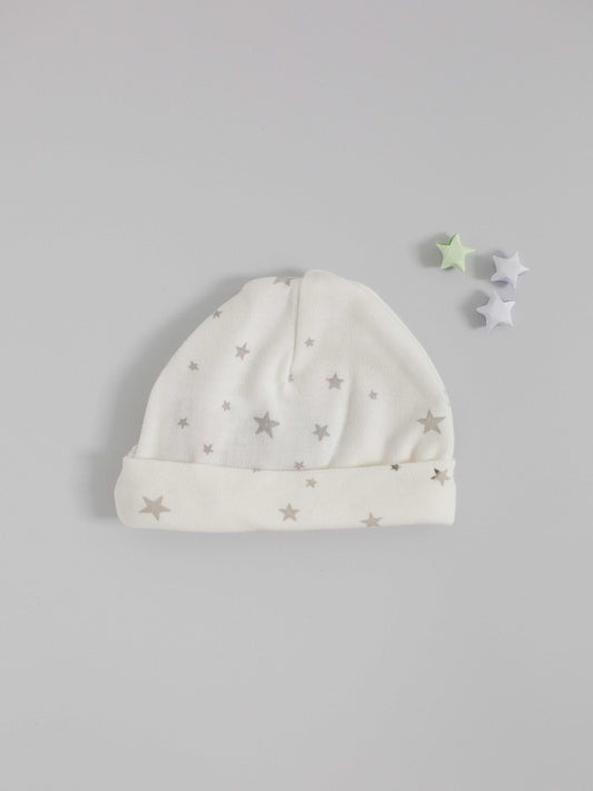 Preemie Round Hat, Silver Stars, Premium 100% Organic Cotton (1.5lb-3lb & 3lb-5lb) Hat Tiny & Small 