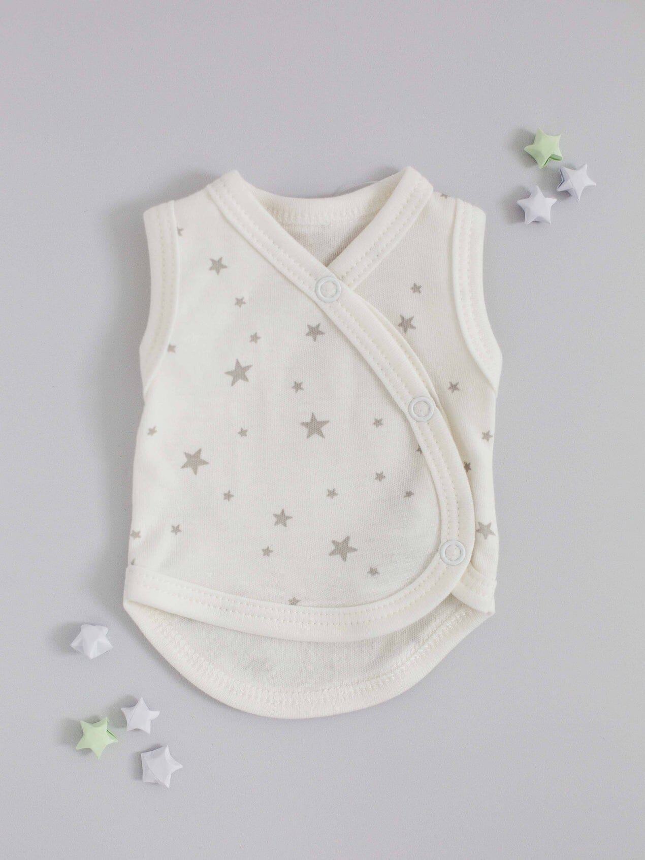 3 Pack - Star Incubator Vests - Blue, Mint & Silver Stars, 100% Organic Cotton Set/Multipack Tiny & Small 