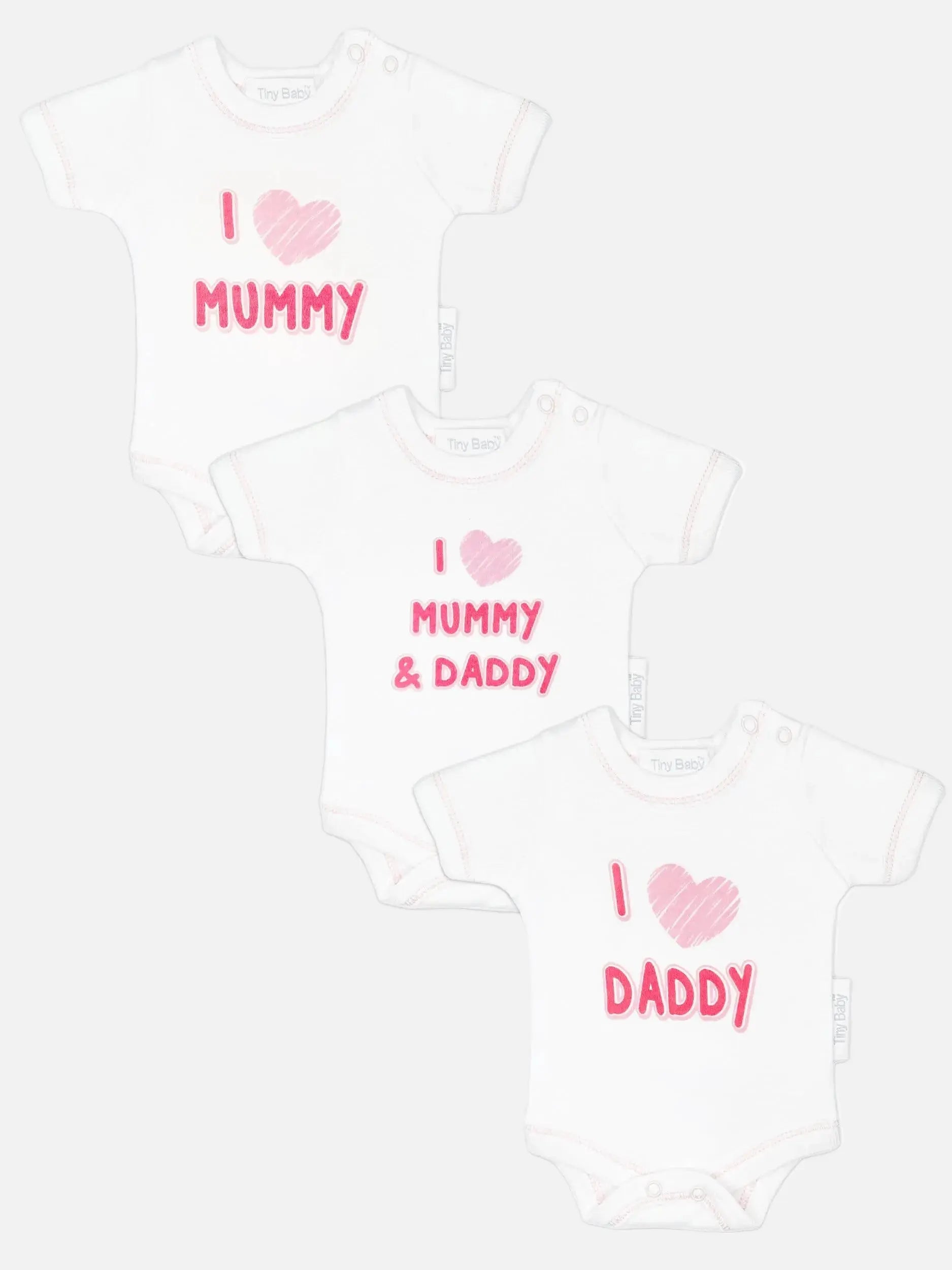 3 Pack Vests: I Love My Mummy & Daddy - Pink Bodysuit / Vest Tiny Chick 