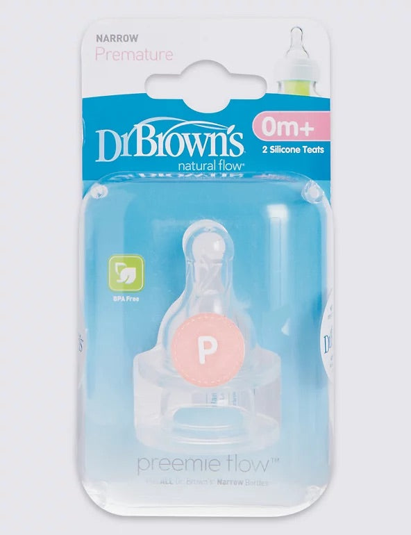 Dr Brown's Options Narrow Preemie Baby Bottle Teat, 2 Pack - Premature Baby Bottle - Dr Brown's
