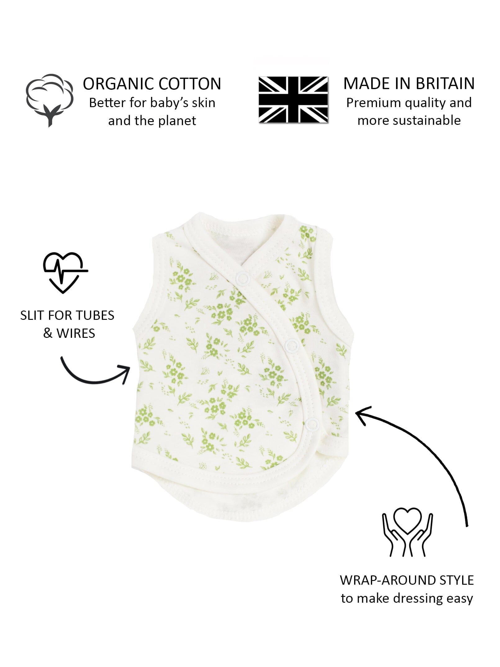 Incubator Vest, Apple Floral Premium 100% Organic Cotton