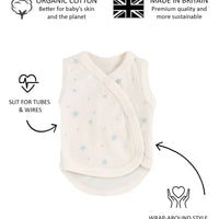 Incubator Vest, Blue Stars, Premium 100% Organic Cotton Bodysuit / Vest Tiny & Small 