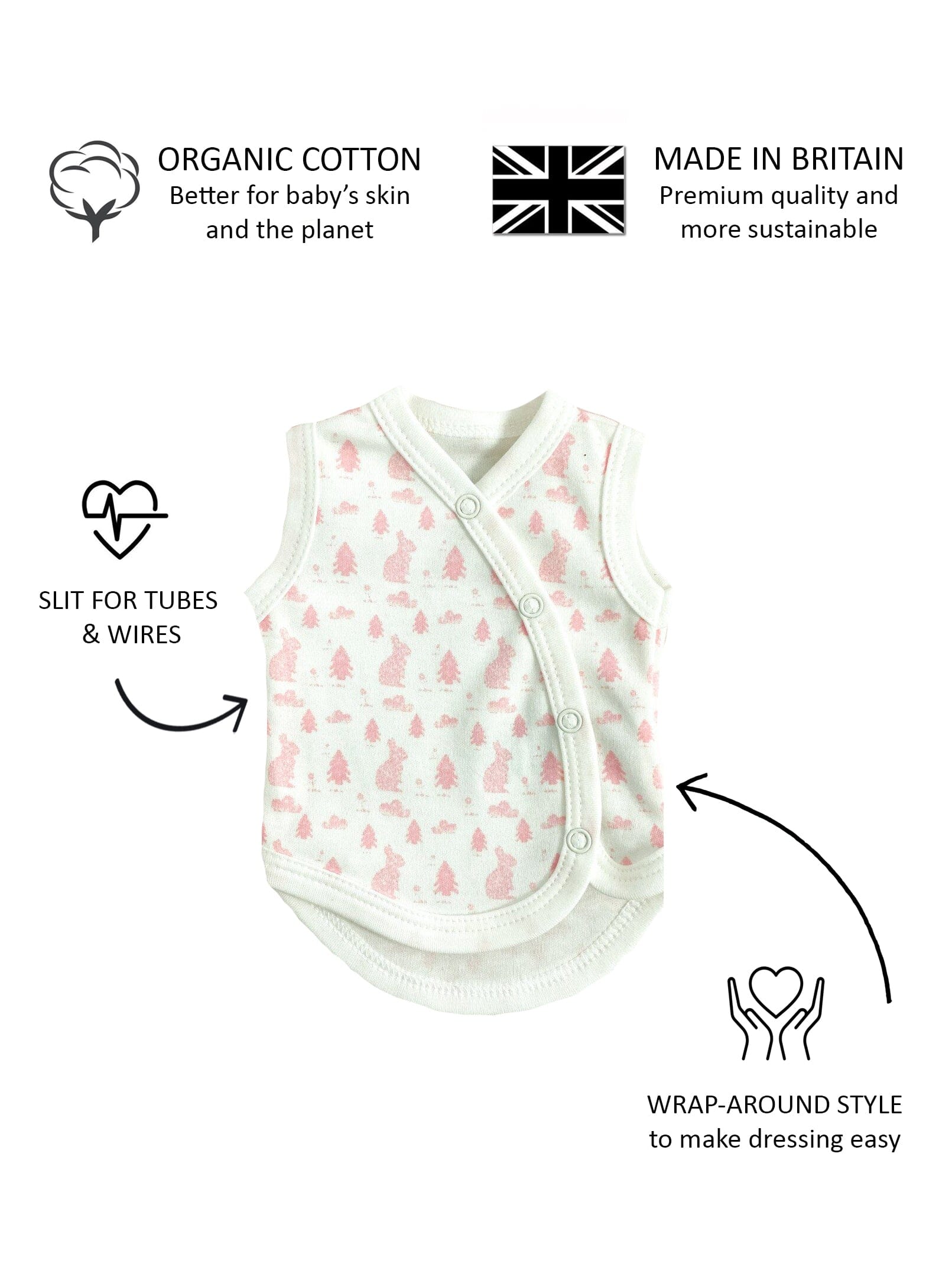 Incubator Vest, Bunny Meadow, Premium 100% Organic Cotton - Incubator Vest - Tiny & Small